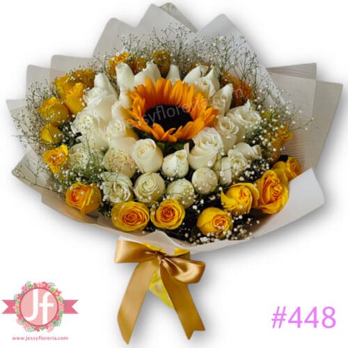 448-ramo-de-50-rosas-blancas-y-amarillas-con-1-girasol